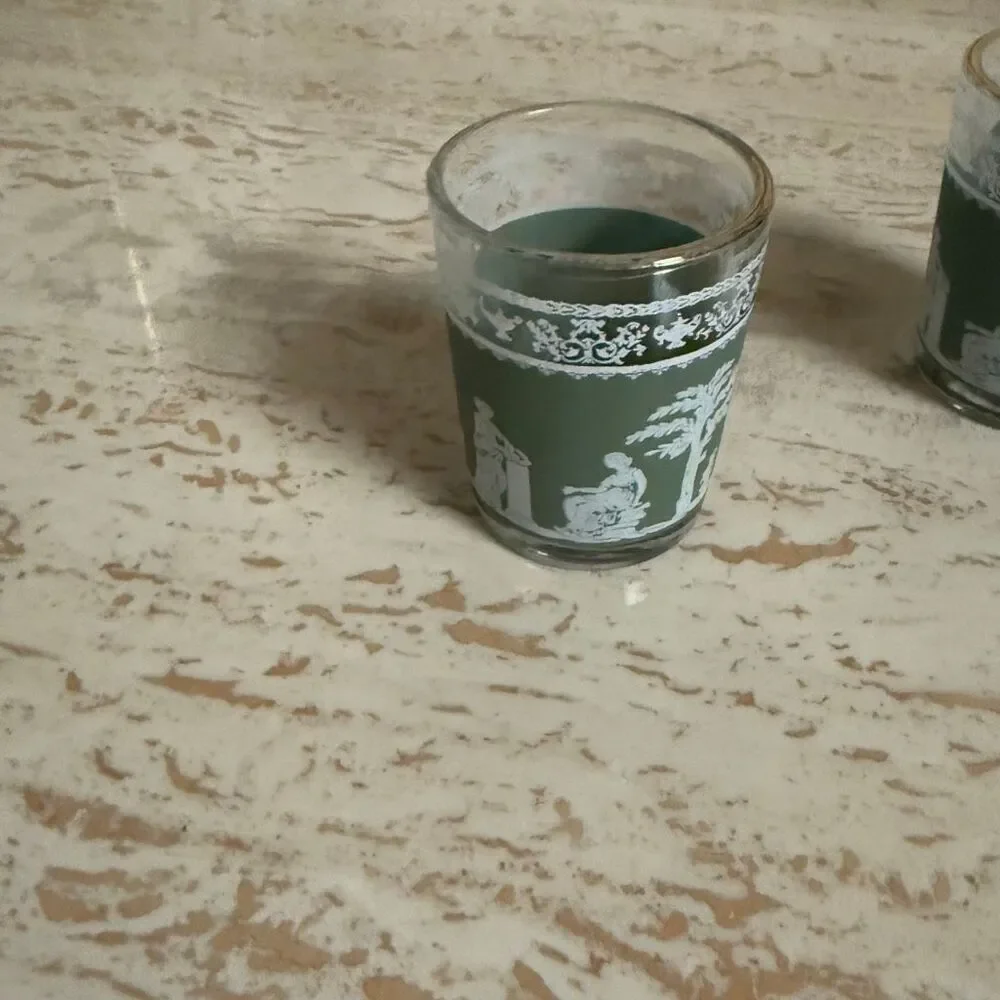Set of Jeanette glass hellenic Wedgwood shot glasses + sorbet cup green